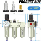 1/2" NPT Heavy Duty Industrial Grade 3 Stage Air Drying System, Auto Drain, Coalescing Filter, Particulate Filter, Desiccant Dryer and Air Regulator For Plasma Cutter and Paint Spray