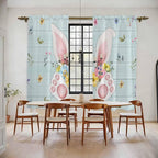 Easter Window Curtains 72 Inch Long 2 Panel Set, Rod Pocket Long Curtains & Drapes, Spring Rabbits Ears Feet Flowers Wooden Grain Light Filtering Window Treatment for Bedroom Living Room 52"W x 72"L