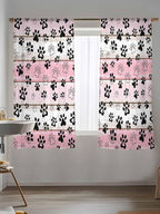 Sheer Curtains 63 Inch Length, Pink Beige Paw Print Semi Sheer Curtains Light Filtering Window Treatment, Vintage Farmhouse Country Wooden Grain Privacy Voile Drapes for Living Room Bedroom 52x63 Inch