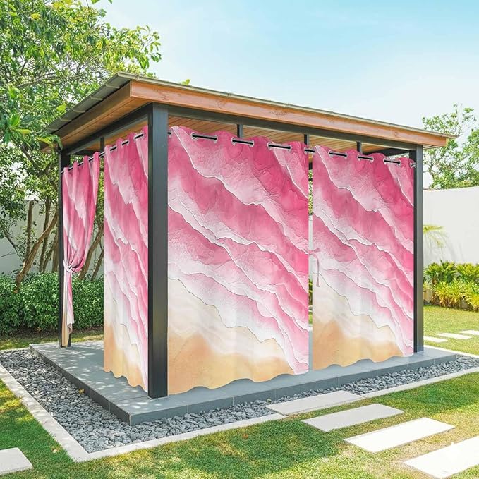 Ocean Outdoor Curtains for Patio Beach Waves Watercolor Abstract Gradient Pink Waterproof Outside Curtains with Grommet Top Weatherproof Curtain for Cabana Pergola Gazebo, 1 Panel, 54" W x 84" L