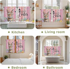 Easter Kitchen Curtains, Spring Rabbit Eggs Flowers Flags Leaves Wood Grain Light Filtering Window Curtain Panels, 2Pcs Rod Pocket Window Treatments Set for RV Dining Room Study Room 42x54 Inches