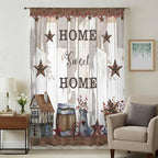 Farmhouse Sheer Curtains 108 Inch Length Retro Country Star Berry Vintage Wood Grain Chiffon Curtain for Bedroom Living Room Light Filtering Rod Pocket Window Treatments Voile Curtains Drapes