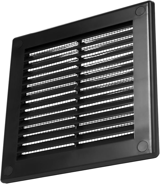 Vent Systems 8" x 8" Inch (Opening Dimensions) - Pack of 2 - Black Plastic Soffit Vent Cover - Durable Square Air Vent Grille with Mesh Screen - Ventilation Grill Wall, Ceiling Indoor, Outdoor