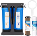 PUREPLUS RV Dual Stage Water Filter System with Grooved Sediment and KDF/Carbon Cartridges, Stainless Steel 3/4" Fittings, Reduces Sediment, Heavy Metals, Chlorine, Odors and More