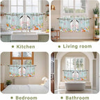 Easter Bunny Kitchen Tier Curtains 24 Inch Long 2 Panel Set,Rod Pocket Cafe Small Window Curtains Over Sink,Easter Eggs Spring Farmhouse Wood Grain Teal Blue Light Filtering Short Drapes 27.5"W x 24"L