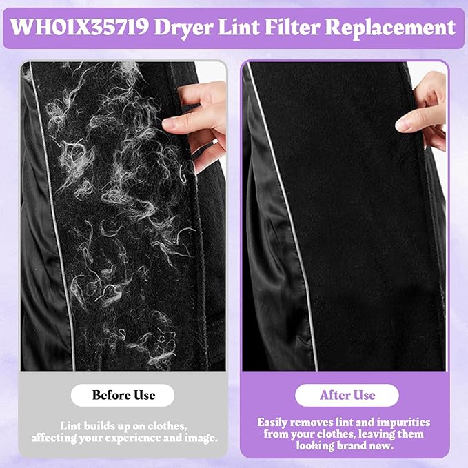 WH01X35719 Lint Filter Compatible with Ge Profile Washer Dryer Combo Foam Filter for PFQ97HSPV0DS Combo Washer Dryer Filter with Lint Brush (1 Long Handled Brush & 1 Full Bristle Brush)- 4 Pack
