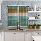 Vintage Plank Turquoise Brown Window Valance Curtains, Farmhouse Wood Grain Light Filtering Kitchen Valance with 3-inch Rod Pocket for Living Room Bathroom Bedroom,2 Panel,42x63In