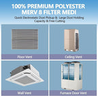 12" x 120" Air Vent Filters, with 48Pcs Adhesive Hook Tape, Cut to Size Air Filter Material HVAC Furnace Filters Kit MERV 8 Triple Vent Filter for Home Floor Register, Ceiling, Grilles