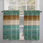 Vintage Plank Turquoise Brown Window Valance Curtains, Farmhouse Wood Grain Light Filtering Kitchen Valance with 3-inch Rod Pocket for Living Room Bathroom Bedroom,2 Panel,52x54In