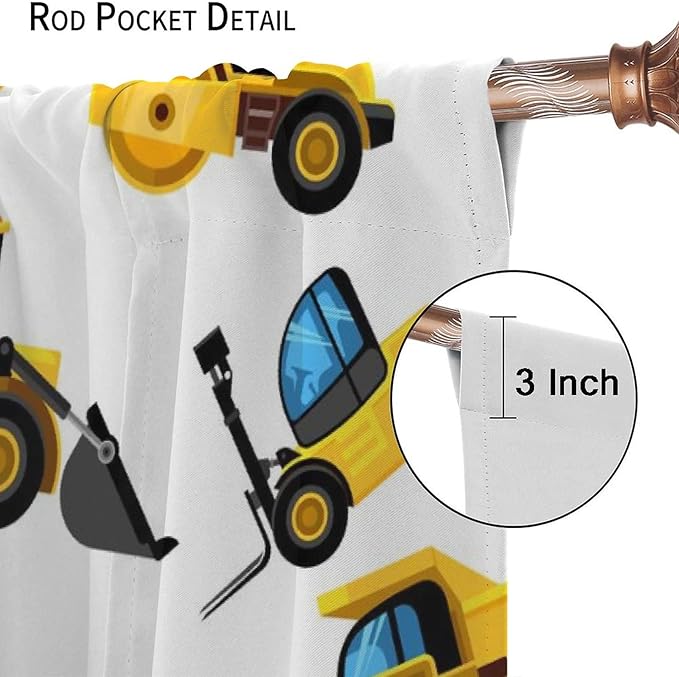 Kids Construction Equipment Window Curtains, Excavator Tractor Tow Truck Rod Pocket Decorative Windows Curtain for Children Teens Boys Girls Room Decor 42x54in (30% Blackout)