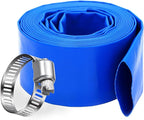 DAVCO 3" x 100 ft Pool Backwash Hose, 3” Diameter and 5” Flat Wide Heavy Duty Reinforced Blue PVC Lay Flat Water Discharge Pump Hoses For Swimming Drain Pools and Clean Filters,with 1 Clamp