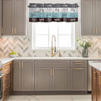 Laundry Rules Valances for Windows, Retro Blue White Wood Board Grain Kitchen Valance Light Filtering Rod Pocket Short Curtains for Kitchen Bathroom, 1 Panel, 60"x14"