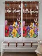 Spring Flowers Living Room Curtains 72 Inches length, Watercolor Farmhouse Colorful Wooden Grain Window Treatment Curtain Drapes, Light Filtering Drapes for Bedroom Laundry Room, 52"x72", 2 Panels