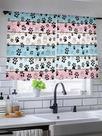 Sheer Curtains 54 Inch Length, Blue Pink Dog Paws Prints Semi Sheer Curtains Light Filtering Window Treatment, Farmhouse Beige Wood Privacy Voile Drapes for Living Room Bedroom 52x54 Inch