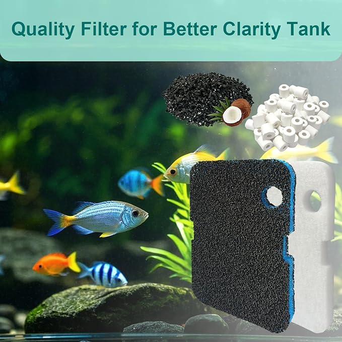 16 Pack Aquarium Filter Media Set Replacement for Penn-Plax Cascade 700 & 1000 Canister Aquarium Filters, Includes Bio Sponge Filters, White Floss Pads, Activated Carbons, Ceramic Rings & Mesh Bags