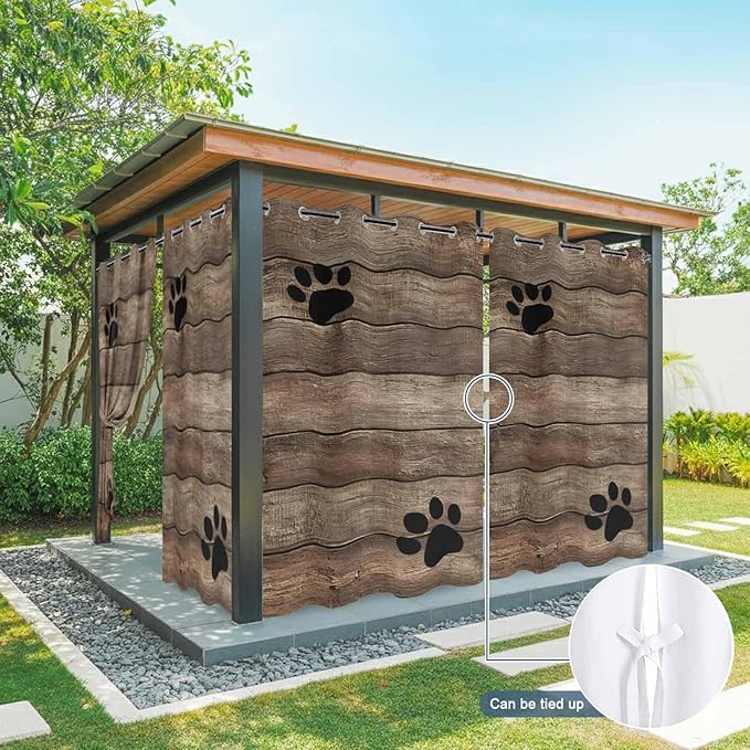 Wood Grain Outdoor Curtains for Patio Claws Animals Wooden Brown Vintage Waterproof Outside Curtains with Grommet Top Weatherproof Curtain for Cabana Pergola Gazebo, 1 Panel, 54" W x 84" L