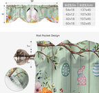 Easter Tie Up Valance Curtains for Windows, Kitchen Curtains Window Shades, Spring Watercolor Bunny Eggs Wooden Grain Green Light Filtering Roman Curtain Valances for Bedroom/Bathroom/Cafe 42"x18"