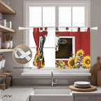 Cows Sunflowers Kitchen Curtains 36 Inch Length, Small Window Curtains Tab Top, Spring Botanical Floral Bees Red Barn Light Filtering Short Window Treatments Tier Drapes 27.5"x36" 2 Panel
