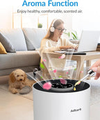 2 Pack Air Purifiers for Home Bedroom, ADTARK Air Cleaner with H14 True HEPA 3-in-1 Filter, Sleep Mode & Aroma Function, 3 Light Modes, Room Air Purifier with 3 Timer for Office, Dorm, Hotel (White)
