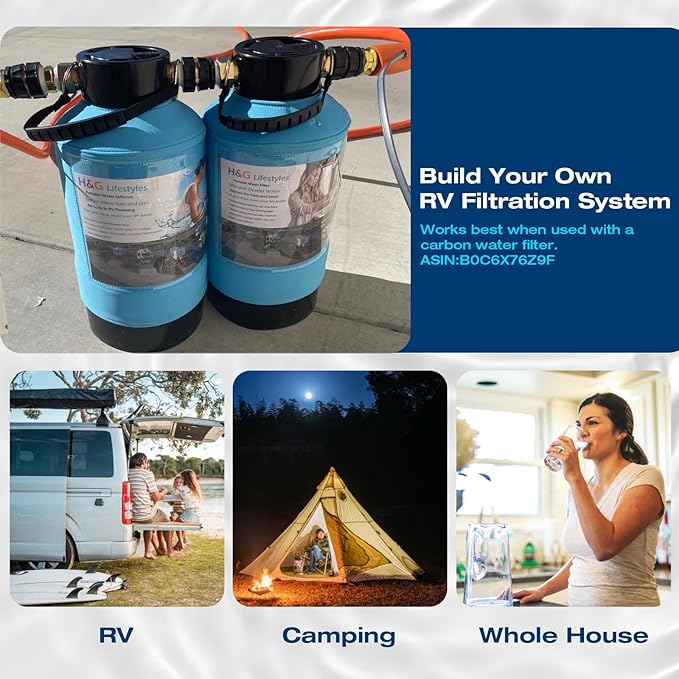 H&G Lifestyles RV Water Filter,Iron Filter for Well Water, Remove Iron Manganese Calcium and Magnesium, RV Water Softener Filtration System for Garden Hose, with 3/4" GHT Brass Adapter