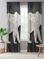 Sheer Curtains 84 Inches Long, White Brown Bear Semi Sheer Curtains Light Filtering Window Treatment, Farmhouse Country Rustic Wooden Grain Privacy Voile Drapes for Living Room Bedroom 52x84 Inch