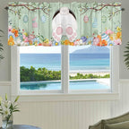 Easter Curtain Valances for Windows, Kitchen Valance Window Treatment, Spring Watercolor Bunny Eggs Wooden Grain Green Light Filtering Block Curtains for Bathroom/Bedroom/Living Room 42'' x 18''