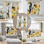 Yellow Sunflowers Kitchen Curtains 24 Inch Length, Small Window Curtains Tab Top, Farmhouse Cow Barn Doors Floral Butterfly Light Filtering Short Window Treatments Tier Drapes 27.5"x24" 2 Panel