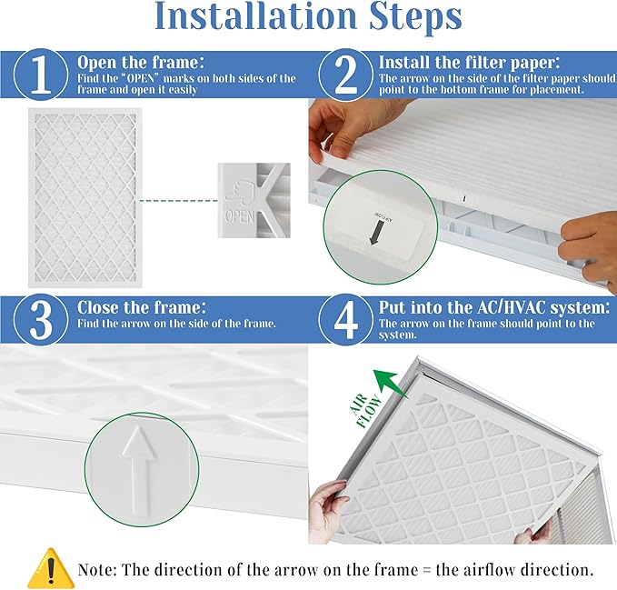 20x20x1 MERV 11 Air Filter, Quality AC/HVAC Furnace Filter，2 Reusable ABS Frame + 8 Pack Replaceable Filter Media，Breathe Fresher and Cost-effective
