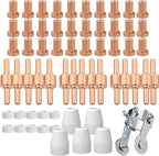 61Pcs PT31 Plasma Cutting Consumables with PT-31 Roller Guide Fit CUT-40 CUT-45 CUT-50D JG-40 LG-40 CT-312 Plasma Cutter Torch Nozzle Electrode Accessories