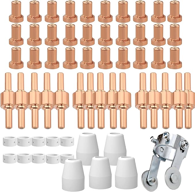 61Pcs PT31 Plasma Cutting Consumables with PT-31 Roller Guide Fit CUT-40 CUT-45 CUT-50D JG-40 LG-40 CT-312 Plasma Cutter Torch Nozzle Electrode Accessories