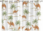 2 Panel Kitchen Cafe Curtains, Desert Camels Sunlight Filtering Nature Air Through, Home Decor Window Covering Tier Curtains for Bedroom Living Room 104W x 72L inch Tropical Date Palm Trees Animal