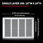 16x10 Return Air Grille(Duct Opening Size),Air Return Vent Cover,Flat Vent Cover,Rejillas De Aire Acondicionado Para Casa,Return Air Grilles,Outer Dimensions:17.75"Wx11.75"H(16"W x 10"H, Duct Opening)