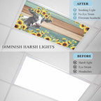 Fluorescent Light Covers Farm Cow Sunflower Magnetic Light Filters Vintage Blue Green Wood Grain Ceiling Light Covers for Classroom Office Home Drop Ceiling Lamp Decor 1 Piece