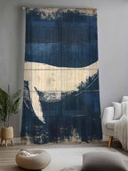 Sheer Curtains 84 Inches Long, Ocean Whale Blue Semi Sheer Curtains Light Filtering Window Treatment, Summer Coastal Vintage Wood Grain Privacy Voile Drapes for Living Room Bedroom 52x84 Inch