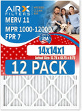 14x14x1 Air Filter MERV 11 Rating, 12 Pack of Furnace Filters Comparable to MPR 1000, MPR 1200 & FPR 7 - Made in USA by AIRX FILTERS WICKED CLEAN AIR.