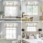 Easter Sheer Valances for Windows 42"x18", Light Filtering Kitchen Curtains Valance, Spring Watercolor Bunny Eggs Flower Leaf Wooden Grey Rod Pocket Chiffon Curtains for Living Room Bedroom Cafe