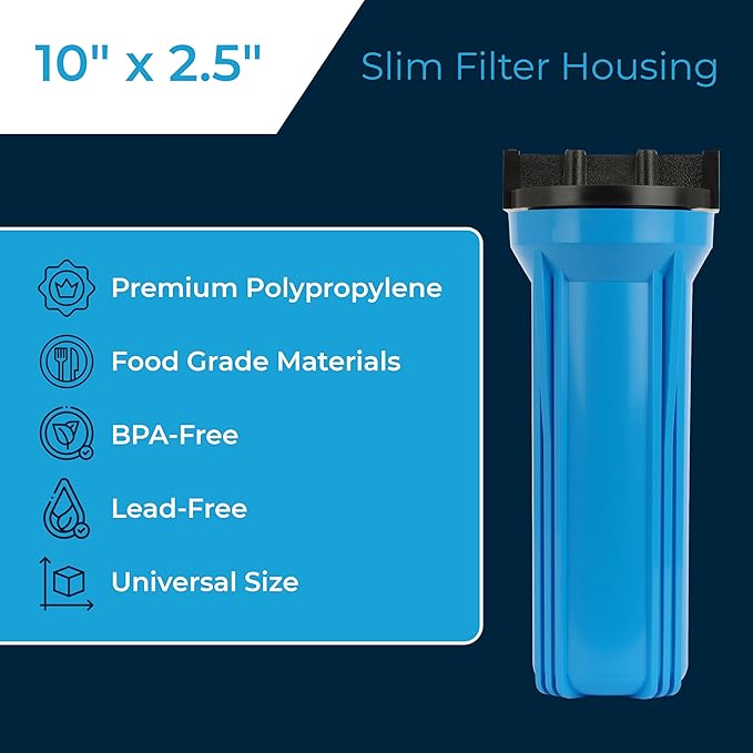 SpiroPure 10x2.5 Water Filter Housing Slim 10 inch / 10 x 2.5 Standard Housing, 1/4" NPT