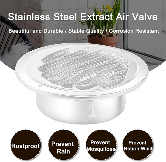 Zonon 12 Pcs Stainless Steel Soffit Vents 4 Inch Round Dryer Vent Cover with Mesh Screen for Home Outdoor Bathroom Wall Ceiling Outside Exterior Exhaust (White)