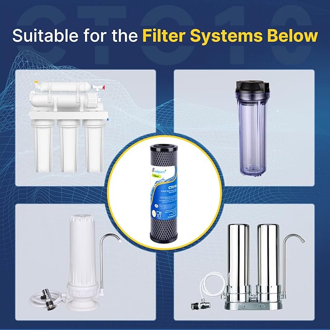 EXCELPURE 1 Micron 10" x 2.5" Whole House CTO Carbon Water Filter Cartridge Replacement for Home Countertop System, Dupont WFPFC8002, WFPFC9001, FXWTC, SCWH-5, WHEF-WHWC, WHCF-WHWC, CTO10, T01, 3PACK