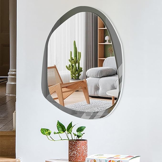 Irregular Bathroom Mirror with LED Light, Lighted Bathroom Makeup Wall Mounted Mirror with Demister Pad, 3 Colors Dimmable Lighting, Sensor Touch Switch(A,60x80cm)