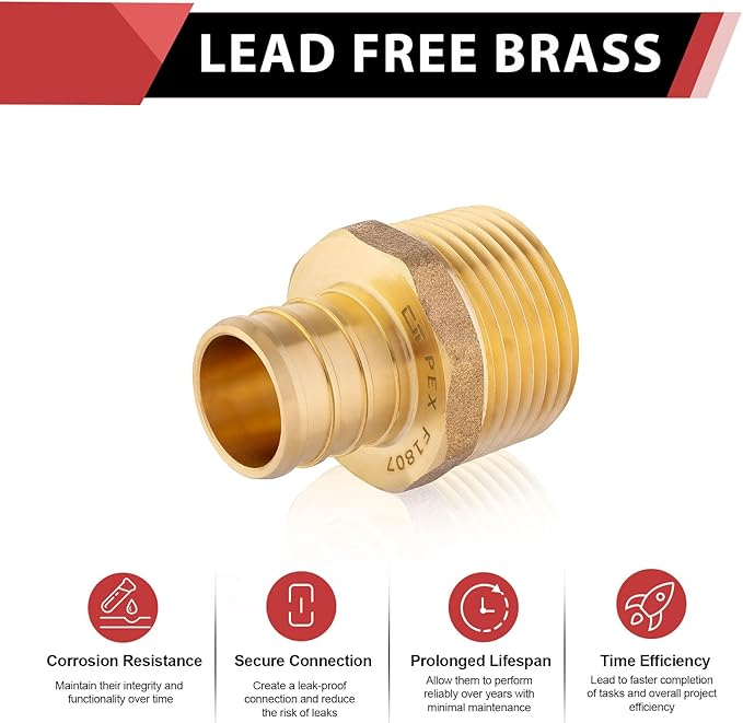 10-Pack EFIELD Barb Crimp Pex 3/4 Inch x 3/4 Inch NPT Male Adapter NPT Brass Fitting, ASTM F1807,(PEX1807021)
