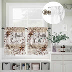 Kitchen Curtains Tiers and Valance Set of 3, Texas Star Brown Light Filtering Window Curtain Set, Farmhouse Retro Branches Wooden Grain Rod Pocket Curtain Drapes for Cafe, Living Room, 24 Inches Tiers