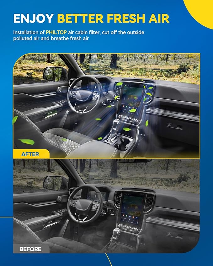 PHILTOP Cabin Air Filter, Replacement for ACF022 (CF11671) CX7, RAM1500, 2500, 3500, 4500, 5500, Premium Cabin Filter with Activated Carbon Filter Up Dust Pollen Odor