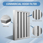Stainless Steel Commercial Kitchen Hood Filter 19.5 W x 15.5 H Inch Range Hood Baffle for Grease Rated Commercial Kitchen Exhaust Hood 4 Grooves Hood Filter (5 Pack)