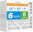 LotFancy 12x12x1 Air Filter MERV 8 6-Pack, Electrostatic Pleated Furnace & AC Filter, Captures Dust, Pet Hair, Pollen, Actual Size: 11.75"x11.75"x0.75"