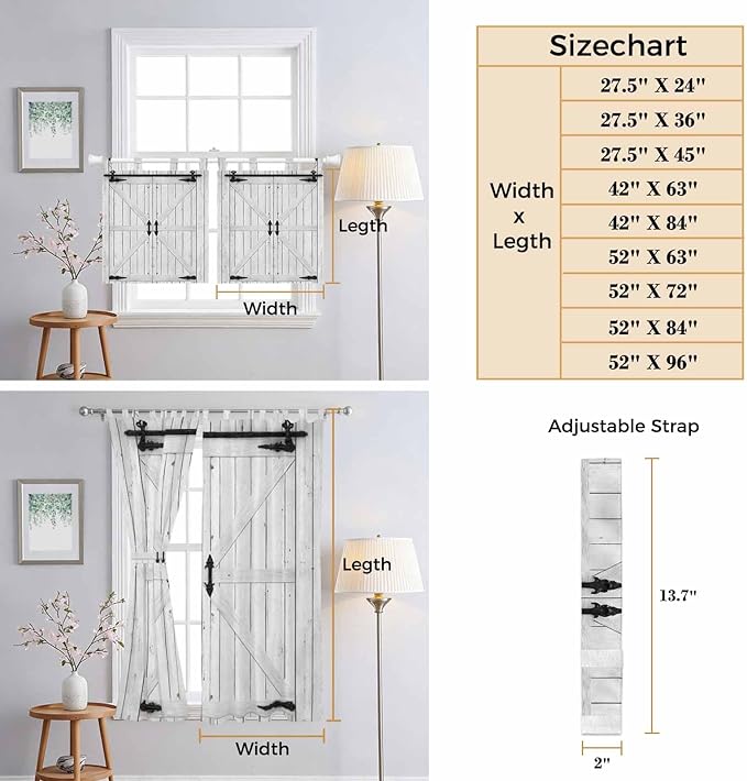 Farmhouse Wood Grain Bathroom Curtains 63 Inch Length, Window Curtains Tab Top, Vintage Country Barn Gate Grey Light Filtering Window Treatments Drapes 52"x63" 2 Panel