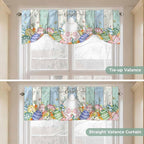 Easter Tie Up Valance Curtains for Windows, Kitchen Curtains Window Shades, Spring Rabbit Ears Foot Flowers Eggs Green Wooden Light Filtering Roman Curtain Valances for Bedroom/Bathroom/Cafe 42"x12"