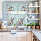 Easter Kitchen Curtain Set, Spring Rabbit Botanical Carrots Green Wooden Grain Window Valance and Tiers 36" Length, Light Filtering Short Curtains Valance for Cafe Bathroom Bedroom 54"x18"