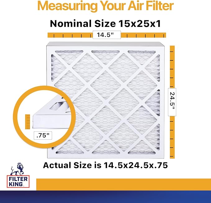 Filter King 15x25x1 Air Filter | 6-PACK | MERV 13 HVAC Pleated A/C Furnace Filters | MADE IN USA | Actual Size: 14.5 x 24.5 x .75"