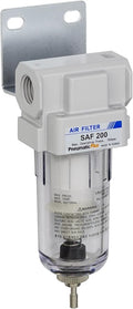 PneumaticPlus SAF200-N02B Miniature Compressed Air Particulate Filter 1/4" NPT - Poly Bowl, Manual Drain, Bracket